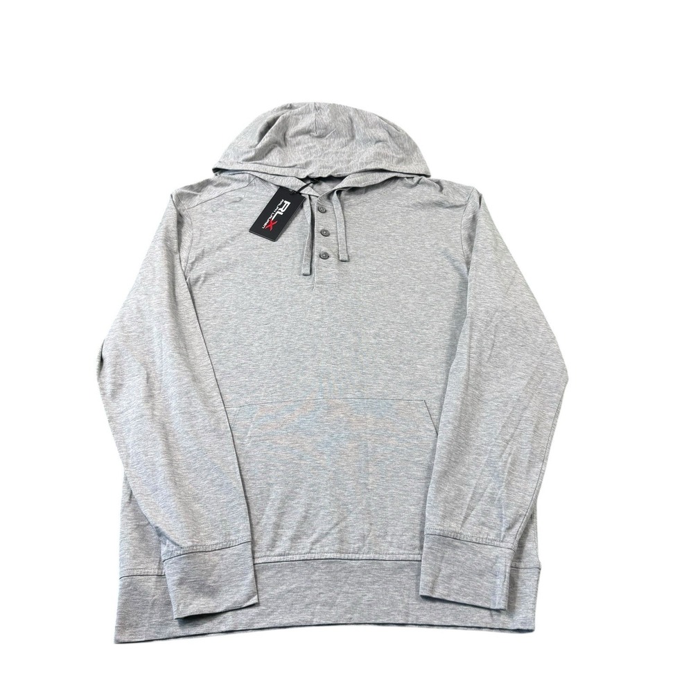 RLX Ralph Lauren Gray Cotton Henley Hooded Golf Sweater Mens Size Small NWT